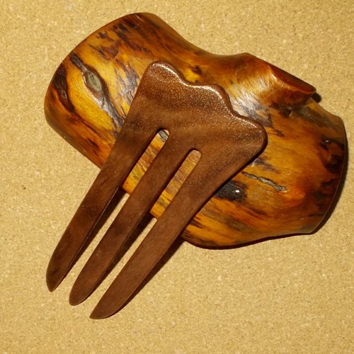 Walnut 3 prong hair fork by Jeter and sold in the UK by Longhaired Jewels